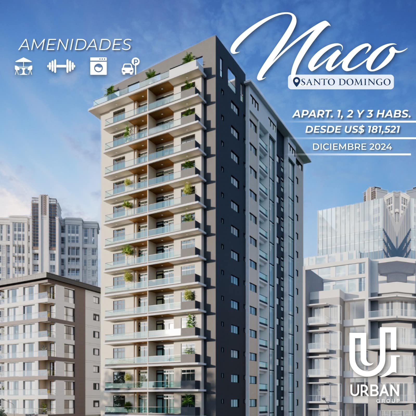 Apartamentos de 1,2 & 3 Habitaciones en Naco desde US$181,521