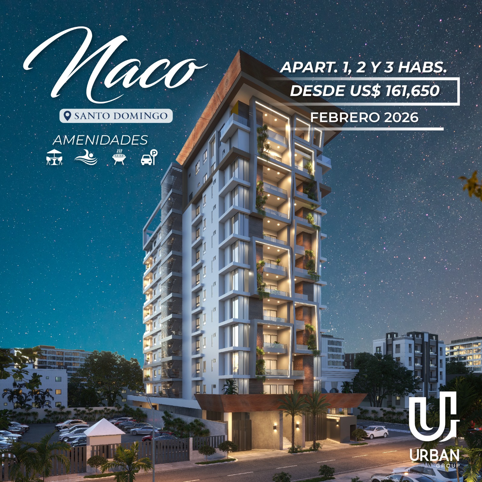 Apartamentos de 1, 2 & 3 Habitaciones Desde US$161,650 en Naco